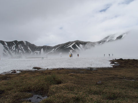 山の雪と露地のコントラストが面白い